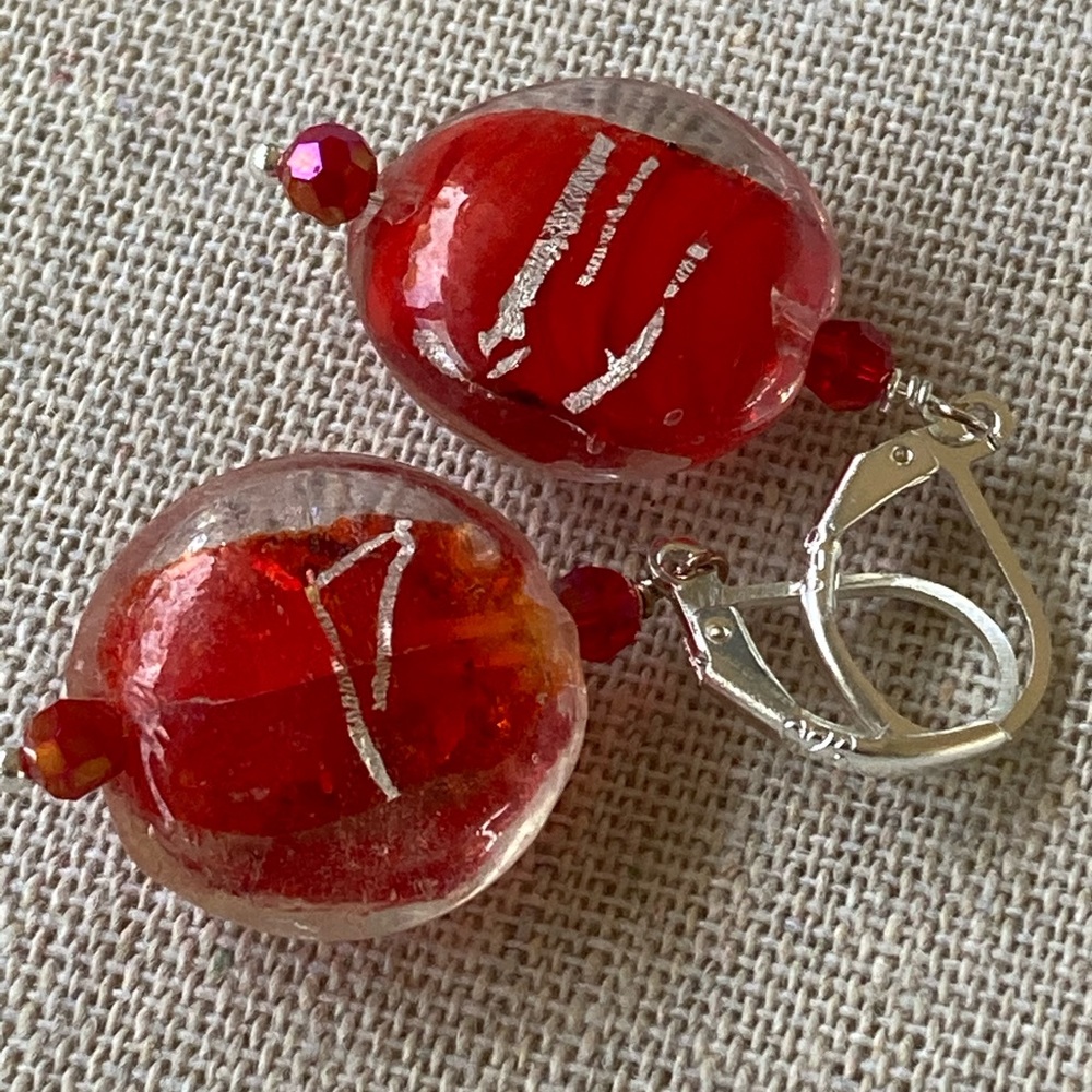 Lampwork Glass Earrings with Swarovski Crystals